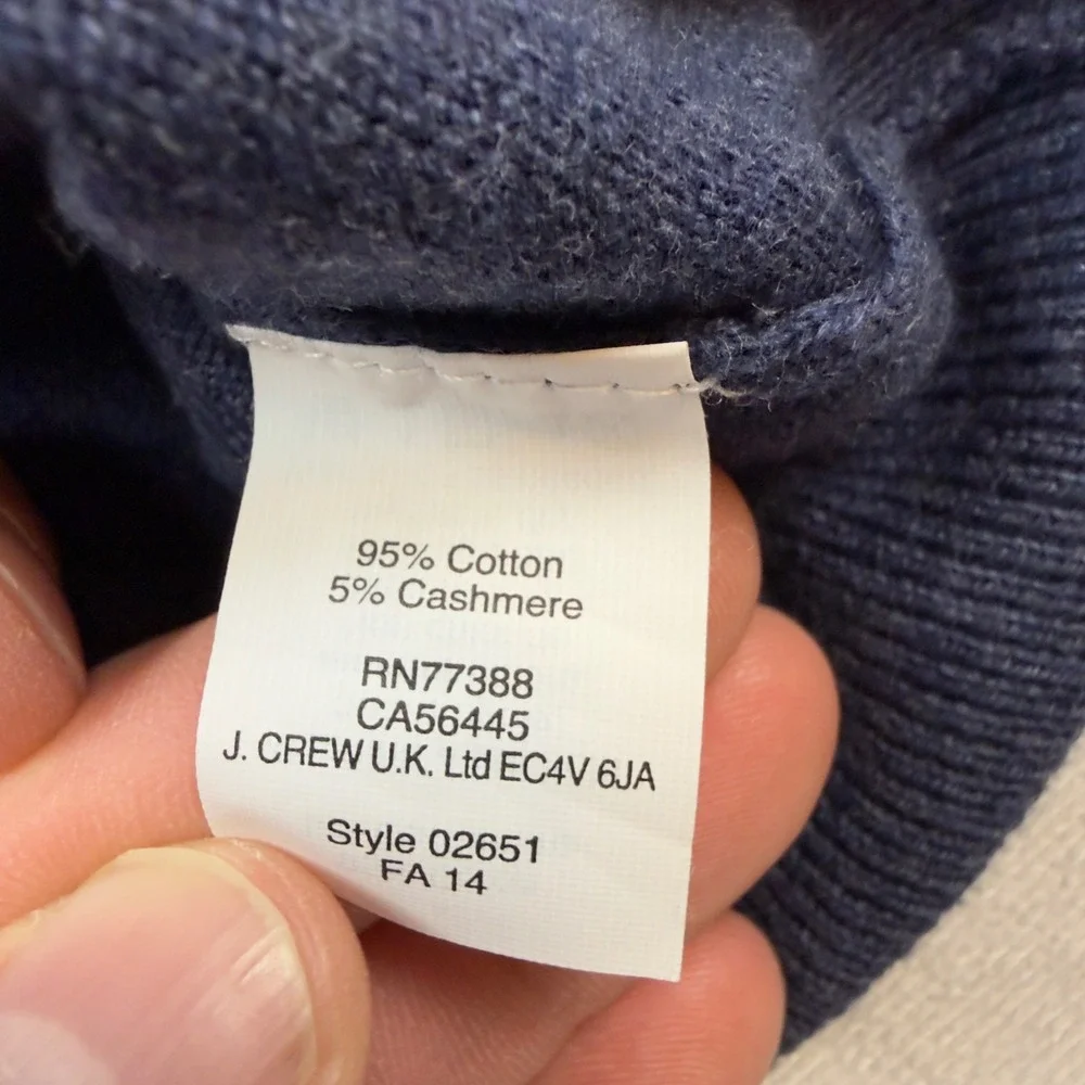 J Crew Cotton Cashmere Raglan Crewneck Sweater Mens‎ Size L Blue